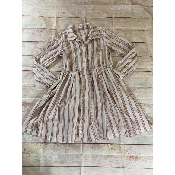 A Loves A Women's Beige, Red Stripe Long Sleeve Button Front Dress - Large - Picture 5 of 14